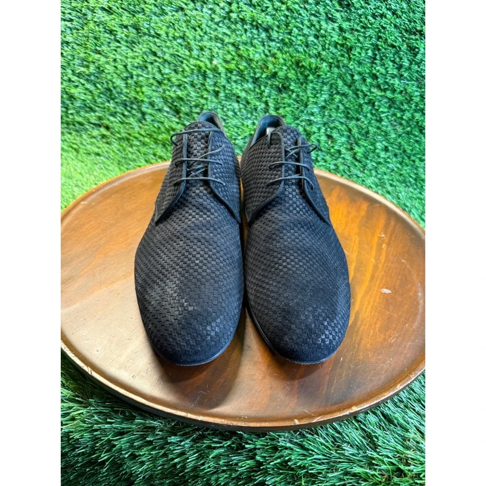 Louis Vuitton Black Damier Infini Suede Derby Dress Shoes LV Logo Heel Italy